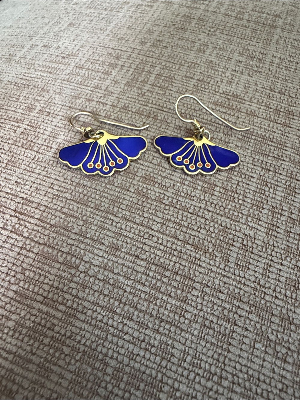 Laurel Burch Royal Blue and Gold ‘Peony’ Fan Drop Earrings